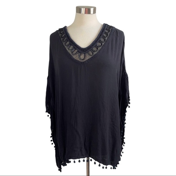 ELLA MOSS Black Pom Pom Swim Suit Cover-up size M/L - Picture 5 of 11